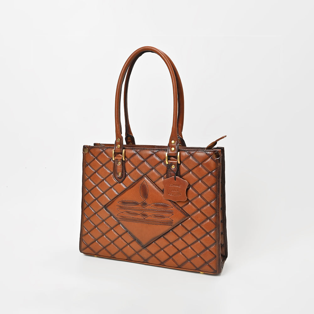 American Darling Premium Quilted Leather Handbag with Embossed Detail & Dual Handles – Elegant Structured Tote for Women