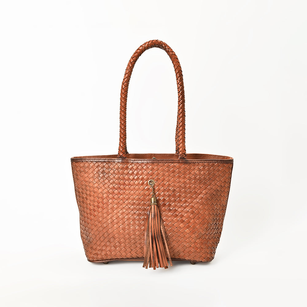 American Darling Western Tote Bag Basket Weave Genuine Full Grain Leather Handcrafted Shoulder Bag with Braided Handles Tassels