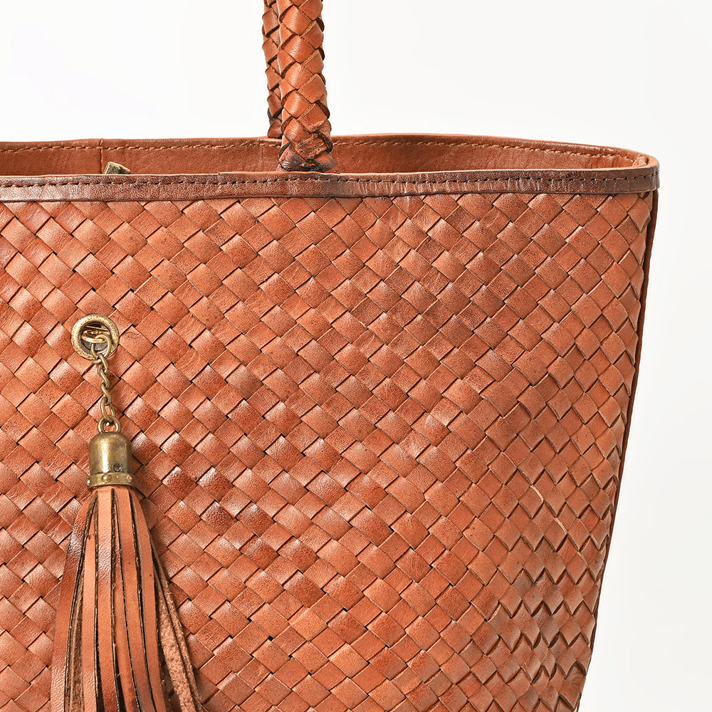 American Darling Western Tote Bag Basket Weave Genuine Full Grain Leather Handcrafted Shoulder Bag with Braided Handles Tassels