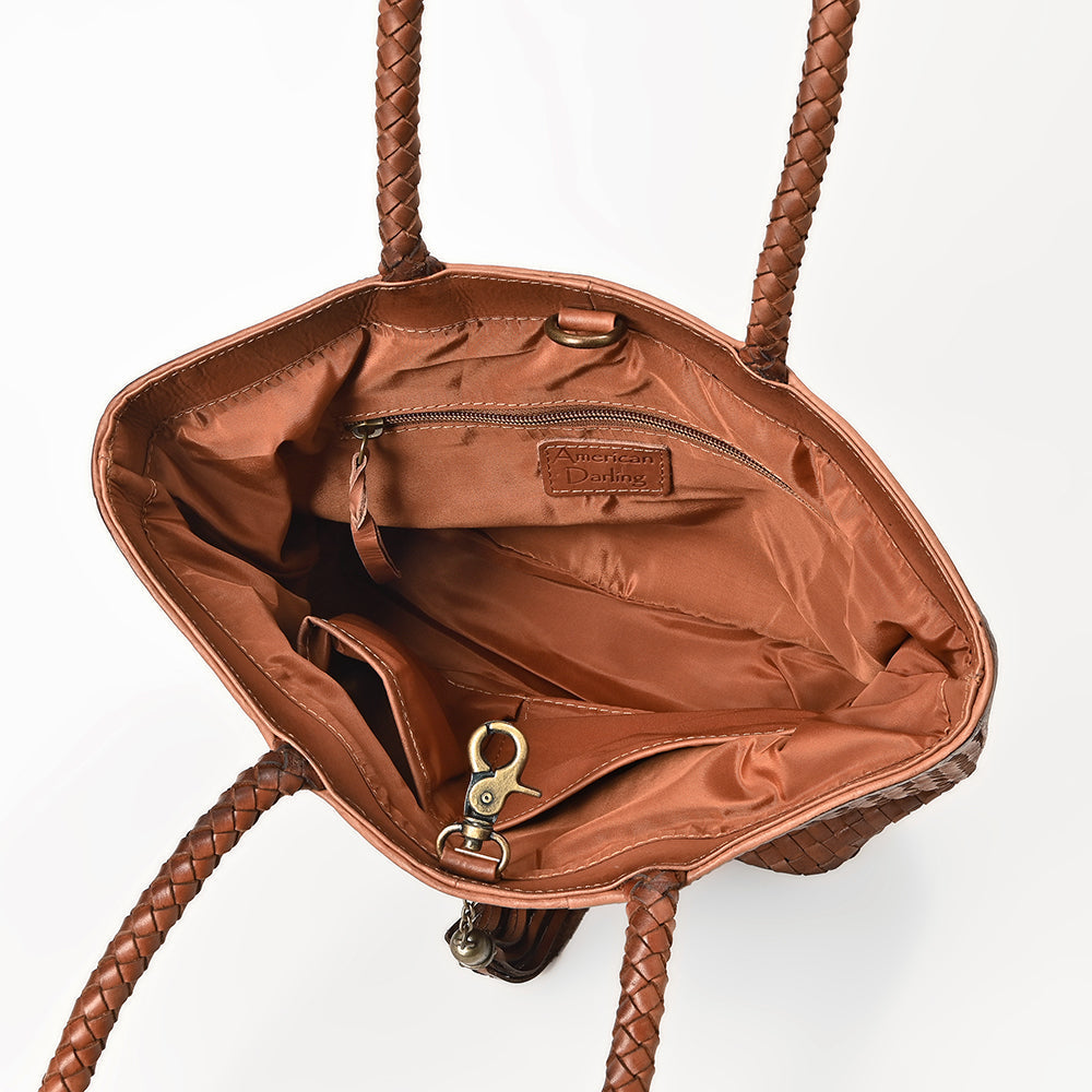 American Darling Western Tote Bag Basket Weave Genuine Full Grain Leather Handcrafted Shoulder Bag with Braided Handles Tassels