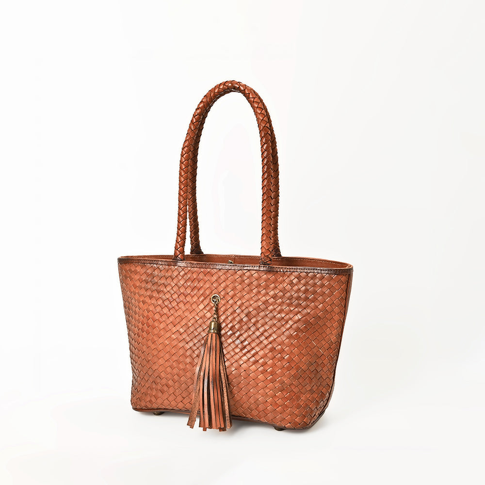 American Darling Western Tote Bag Basket Weave Genuine Full Grain Leather Handcrafted Shoulder Bag with Braided Handles Tassels
