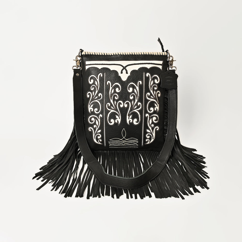 American Darling Full Grain Leather Crossbody Shoulder Bag Women Embroidered with Fringes & Adjustable Strap
