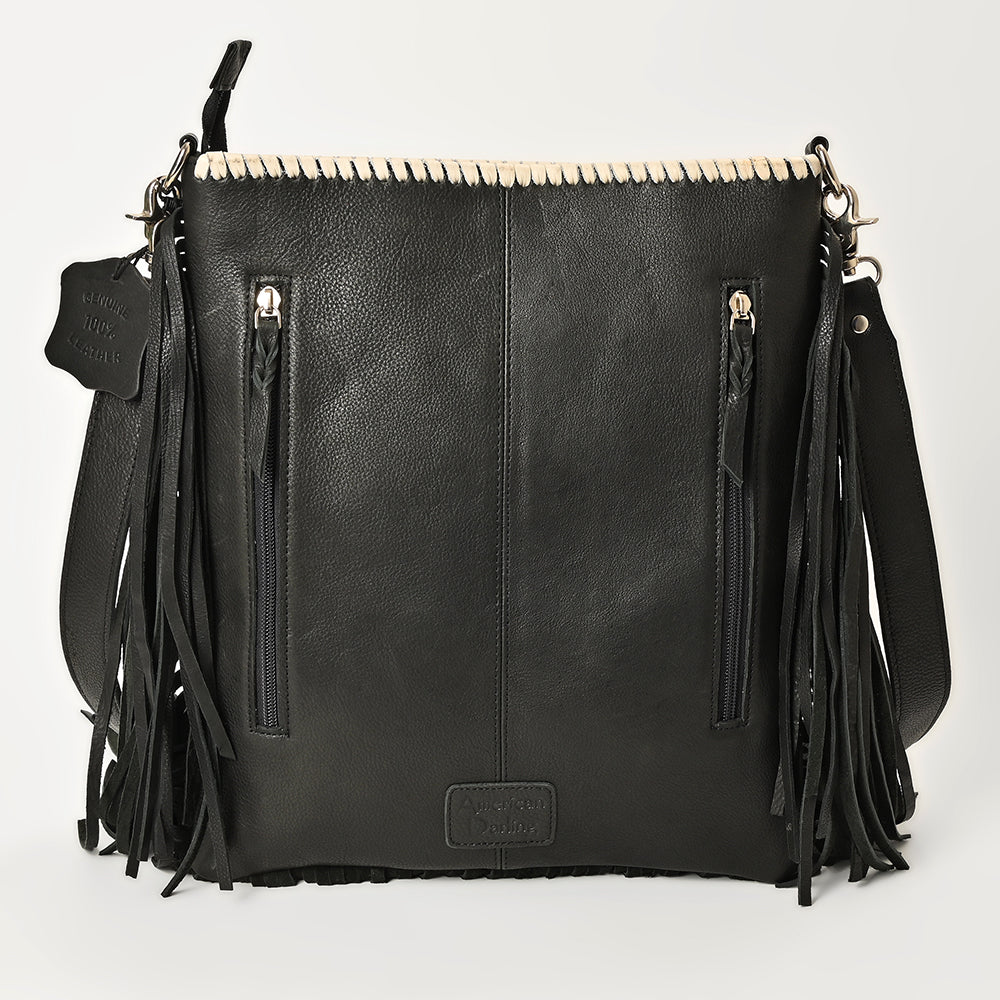 American Darling Full Grain Leather Crossbody Shoulder Bag Women Embroidered with Fringes & Adjustable Strap