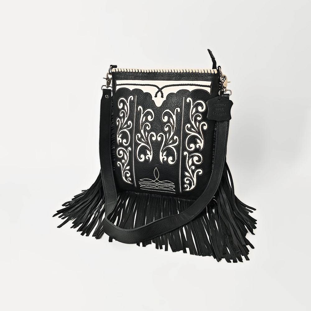 American Darling Full Grain Leather Crossbody Shoulder Bag Women Embroidered with Fringes & Adjustable Strap