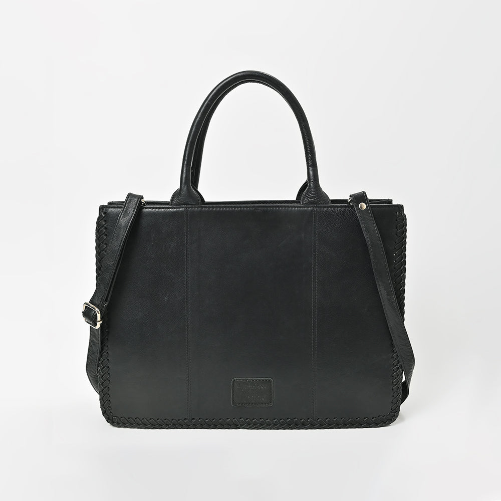 American Darling Black Western Cutwork Leather Handbag for Women – Embossed Tooled Satchel