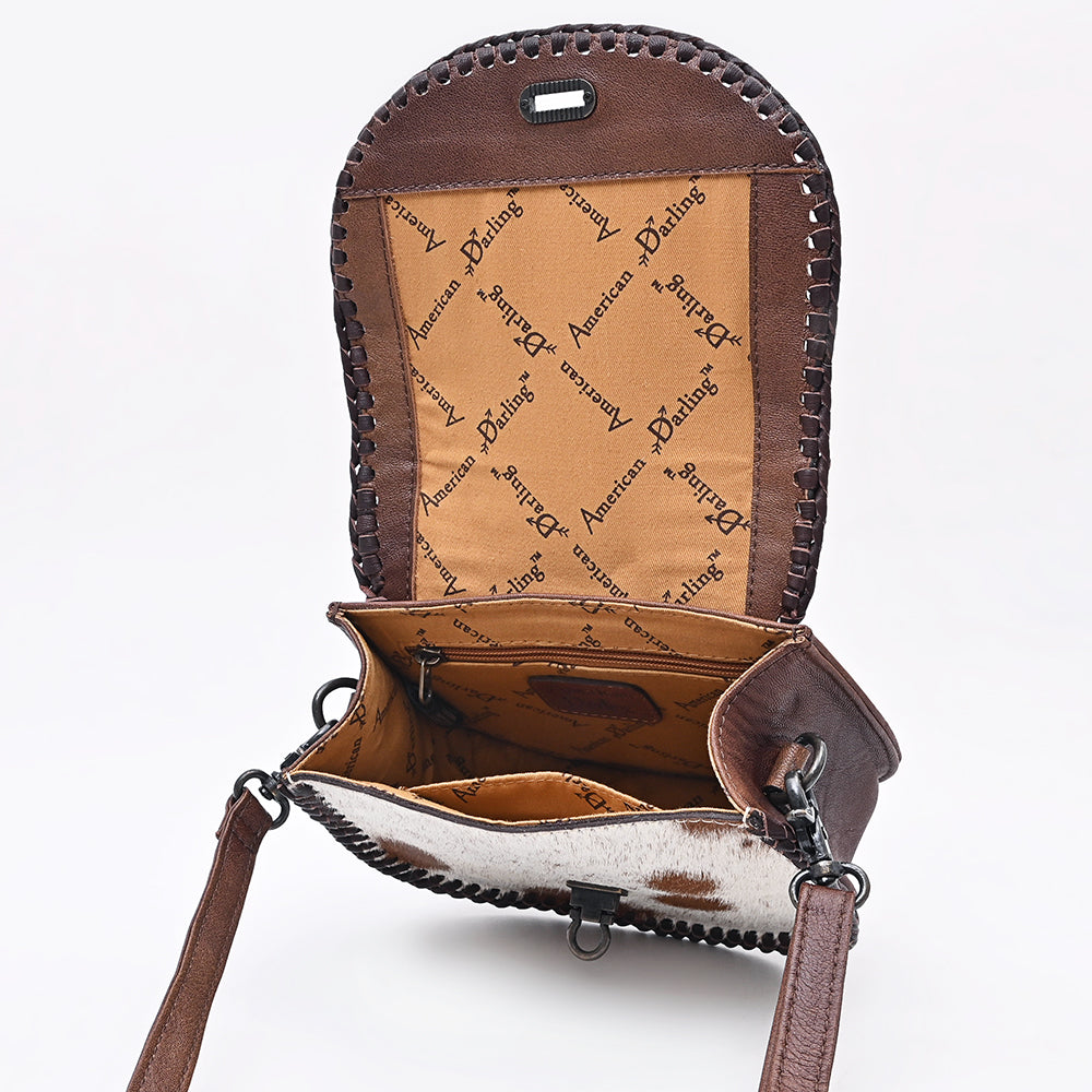 American Darling Hair-On Cowhide Genuine Leather Western Crossbody Bag with Adjustable Strap 7in (H) X 12in (W) X 2in (D)