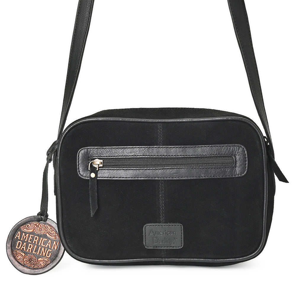American Darling Camera Bag for Women, Embroidered Genuine Suede Leather with Western Conchos, Premium Crossbody Purse