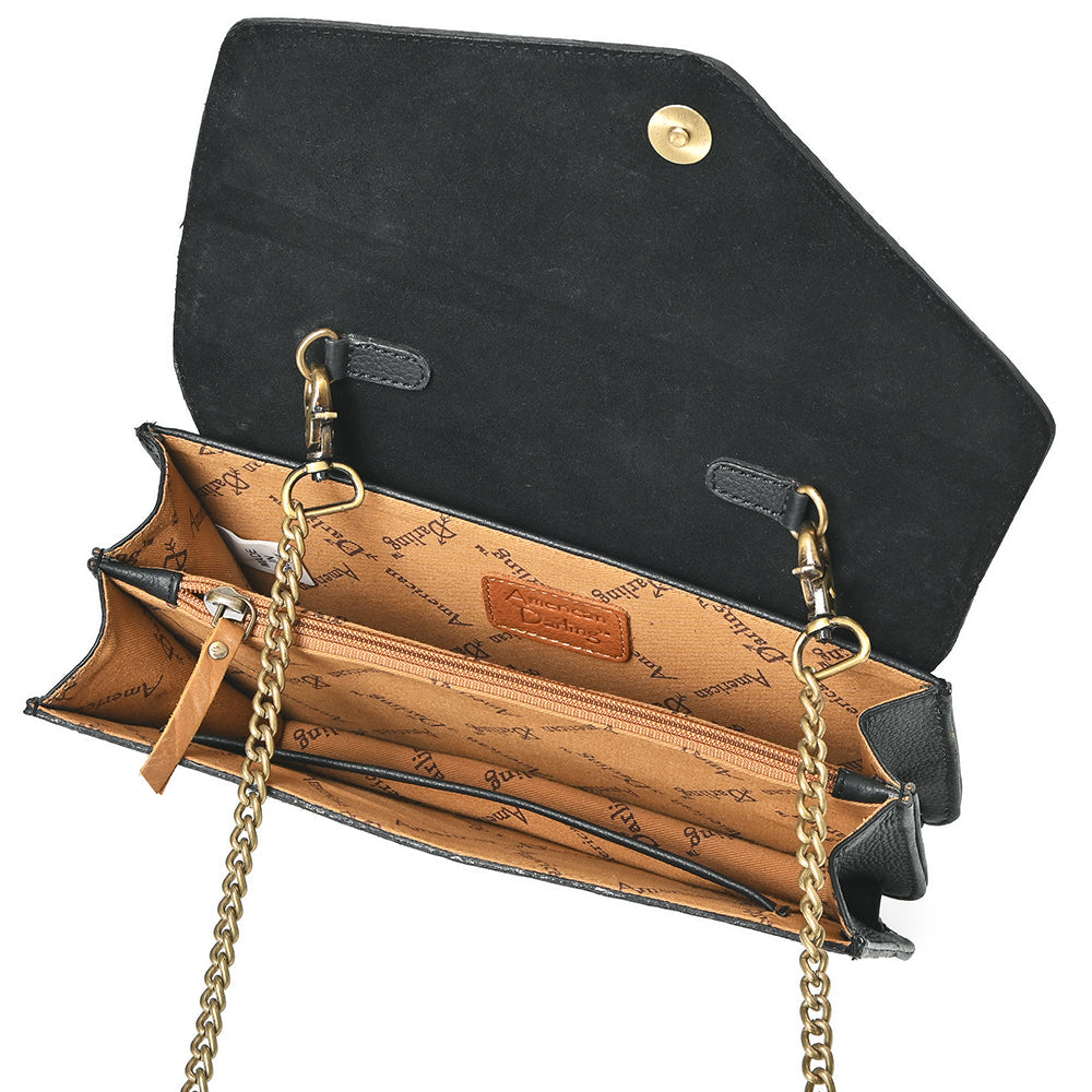 American Darling Messenger Bag Hand Tooled Floral Genuine Leather Western Purse with Hair-On Cowhide and Buck Stitching