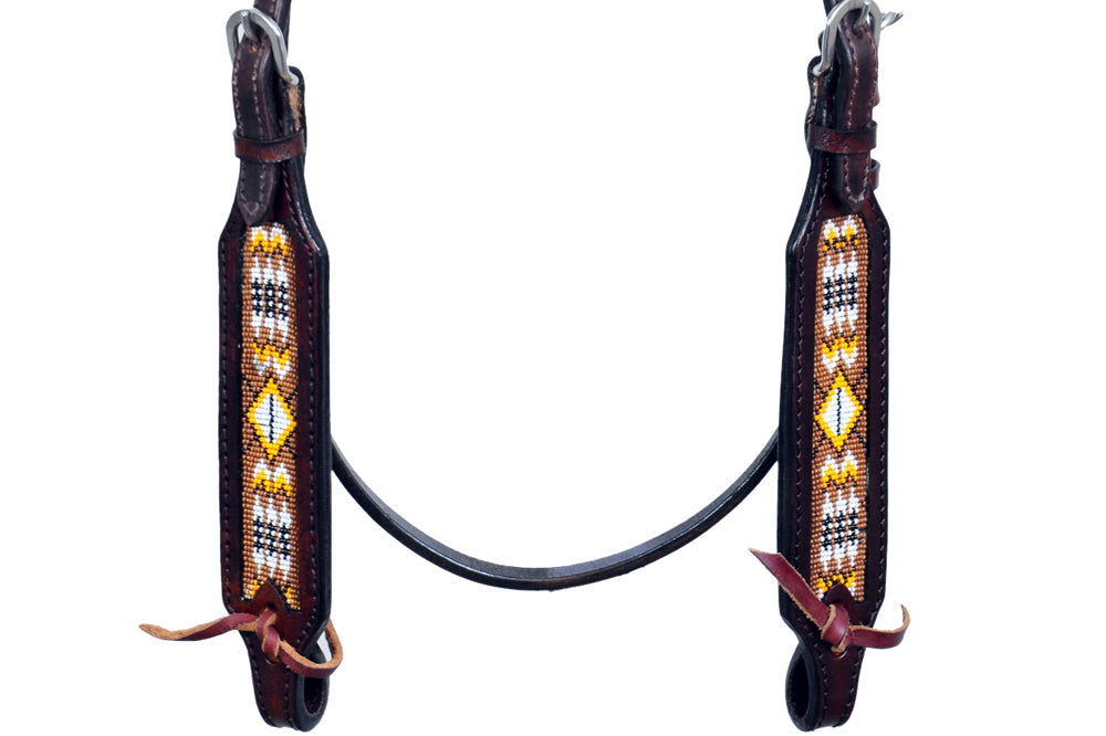 HILASON Western Horse Leather Headstall & Breast Collar Set Black Beaded