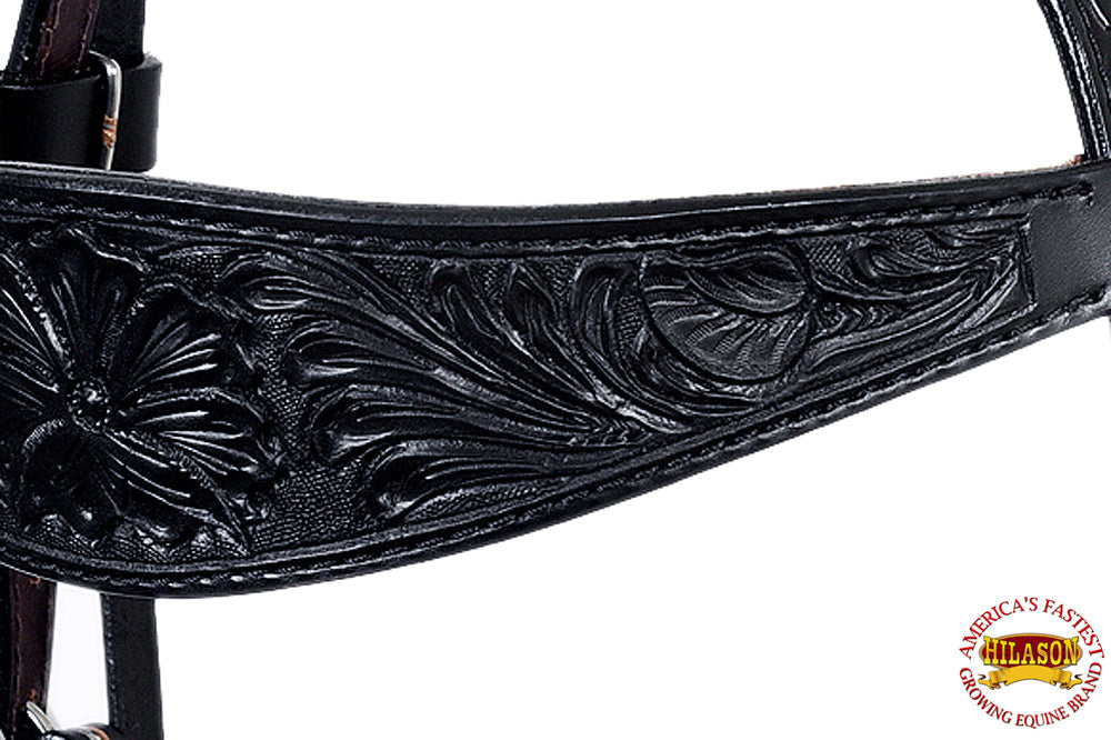 HILASON Western Horse Headstall Breast Collar Genuine American Leather Floral Black