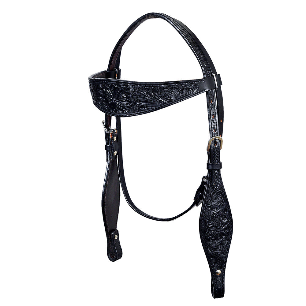 HILASON Western Horse Headstall Breast Collar Genuine American Leather Floral Black