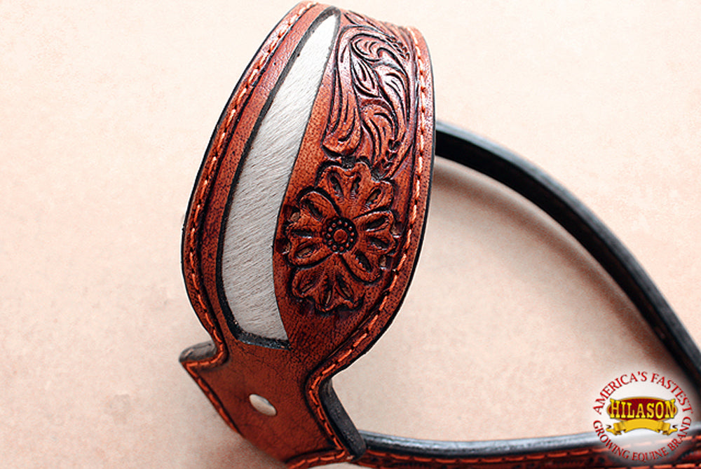 HILASON Western Horse Headstall Genuine American Leather Floral brown
