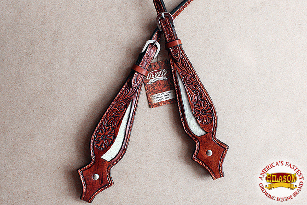 HILASON Western Horse Headstall Genuine American Leather Floral brown