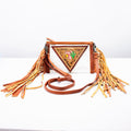 Clear Crossbody Bag With Handcrafted Tooled Leather Cactus Fringe For Festival Tan