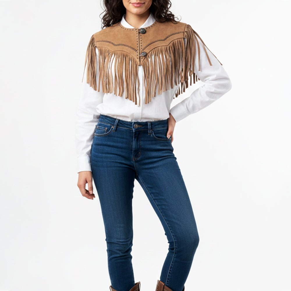 American Darling Western Leather Fringe Cape/Shawl Suede Yoke Tassel Jacket Vest