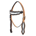 HILASON Western Horse Headstall Tack  American Leather Tan W/ Black & White