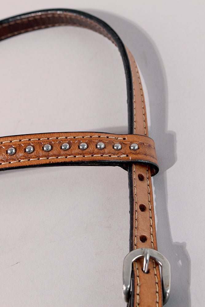 Hilason Western Horse Hand Tooled Genuine Leather Headstall Tan