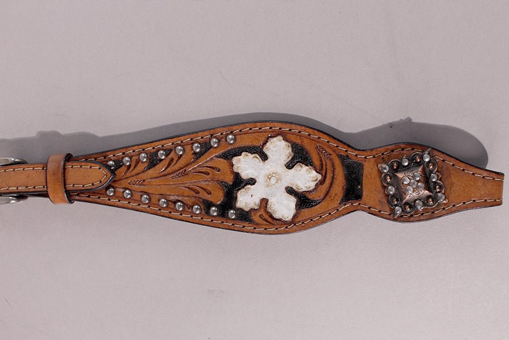 Hilason Western Horse Hand Tooled Genuine Leather Headstall Tan