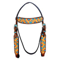 HILASON Western Horse Leather Headstall & Breast Collar Set Brown Sunflower