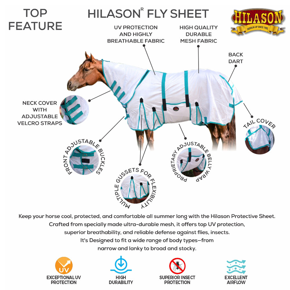HILASON Horse Fly Sheet UV Protect Breathable Mesh Bug Mosquito Spring | Summer Horse Rug | Fly Rug