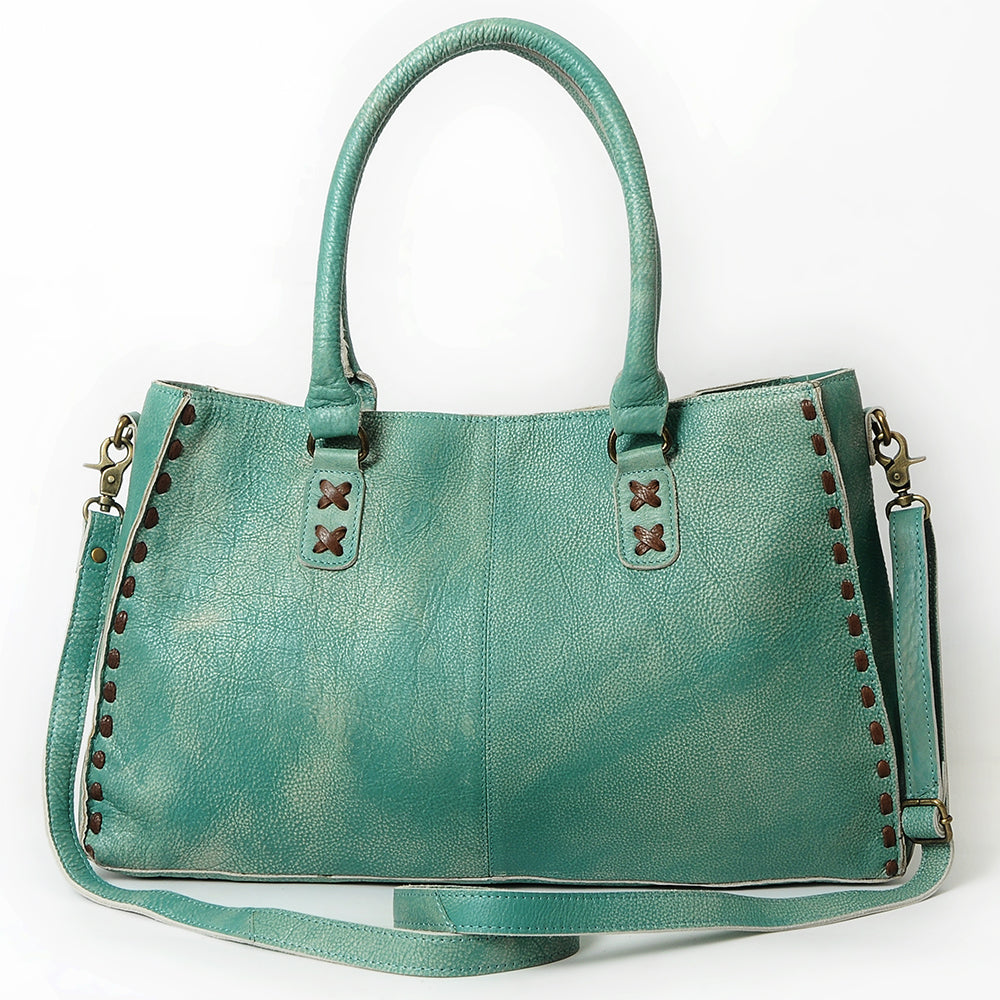 American Darling Tote Bag - Genuine Vegetable-Tanned Leather Western Purse with Buck Stitching & YKK Zipper