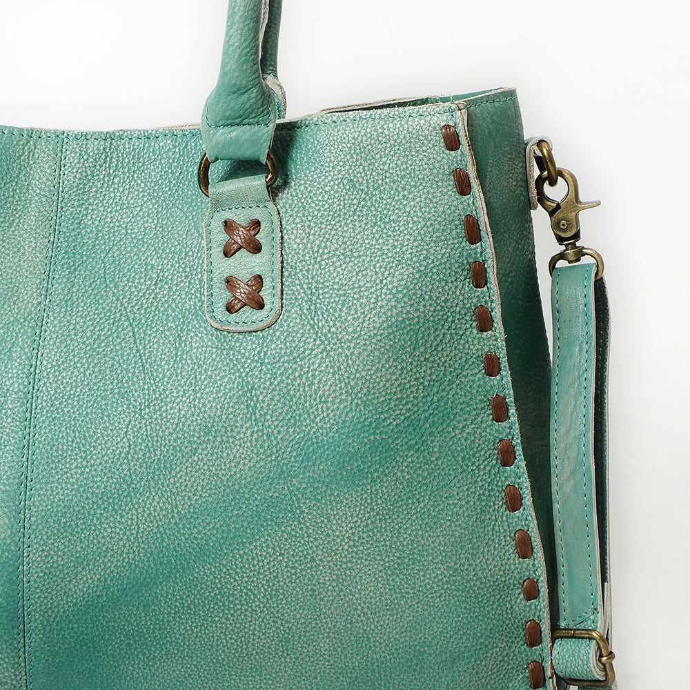 American Darling Tote Bag - Genuine Vegetable-Tanned Leather Western Purse with Buck Stitching & YKK Zipper