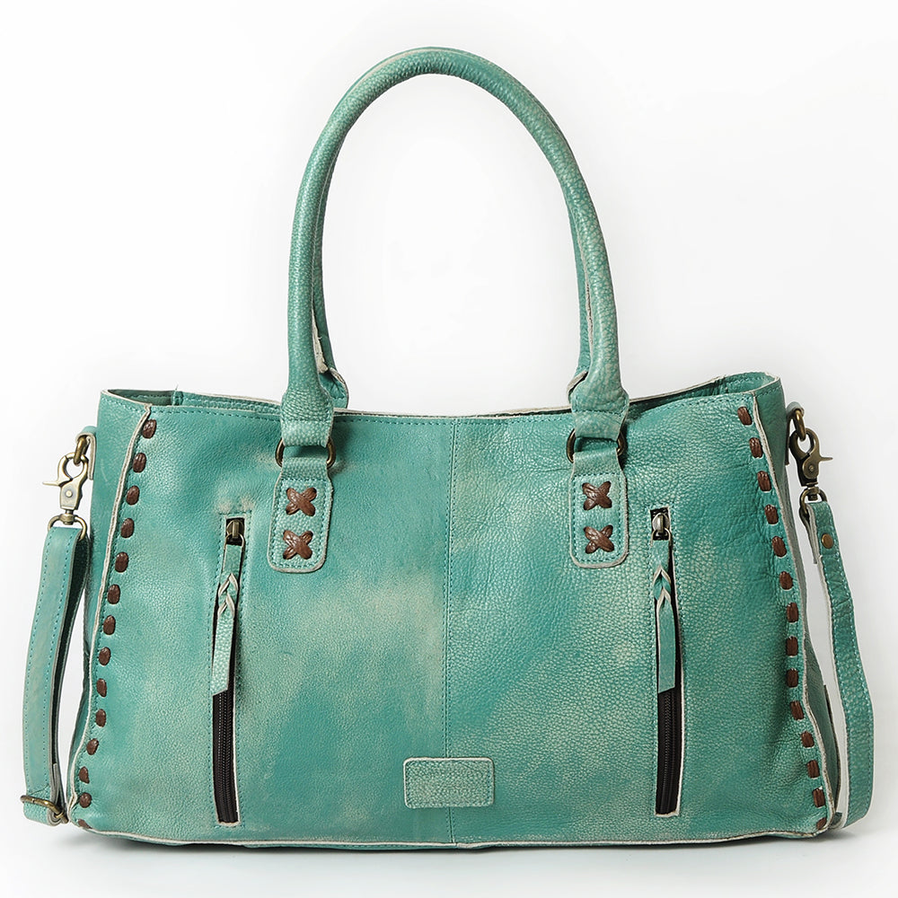American Darling Tote Bag - Genuine Vegetable-Tanned Leather Western Purse with Buck Stitching & YKK Zipper