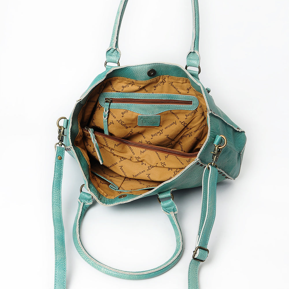 American Darling Tote Bag - Genuine Vegetable-Tanned Leather Western Purse with Buck Stitching & YKK Zipper