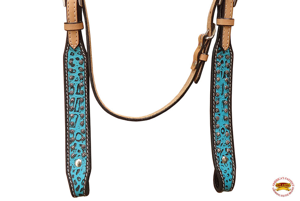 HILASON Western Genuine Leather Horse Headstall Tack Tan with Turquoise