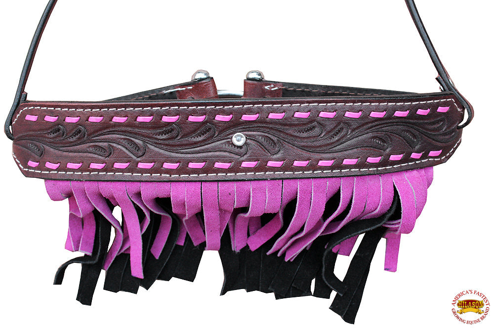 HILASON Western Genuine Leather Horse Nose Band Dark Brown with Pink
