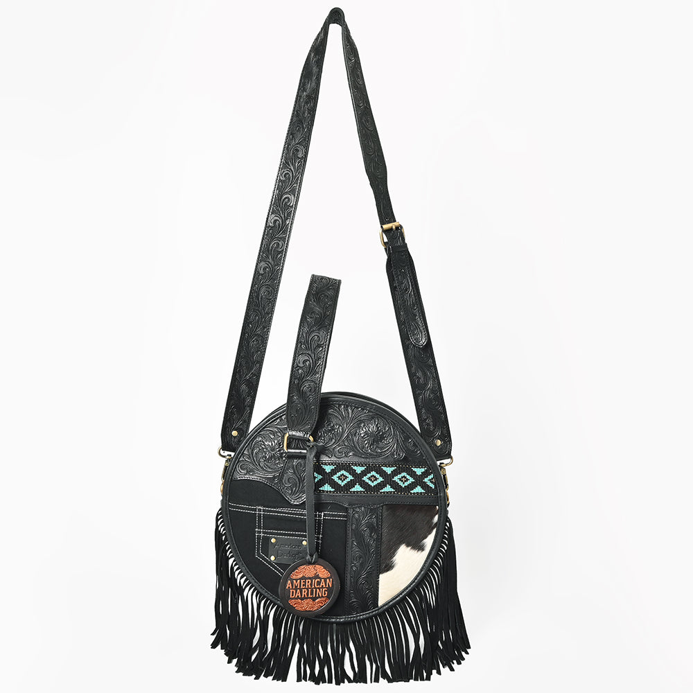 AMERICAN DARLING Tooled Leather Canteen Bag Fringe Turquoise Beading