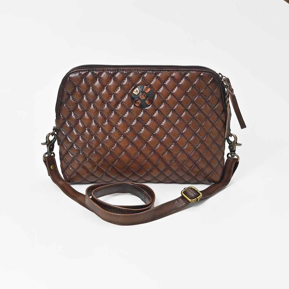 American Darling Woven Leather Crossbody Bag for Women, Western Shoulder Purse with Adjustable Strap Dark Brown
