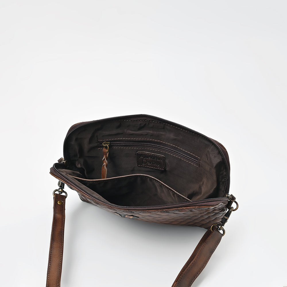 American Darling Woven Leather Crossbody Bag for Women, Western Shoulder Purse with Adjustable Strap Dark Brown