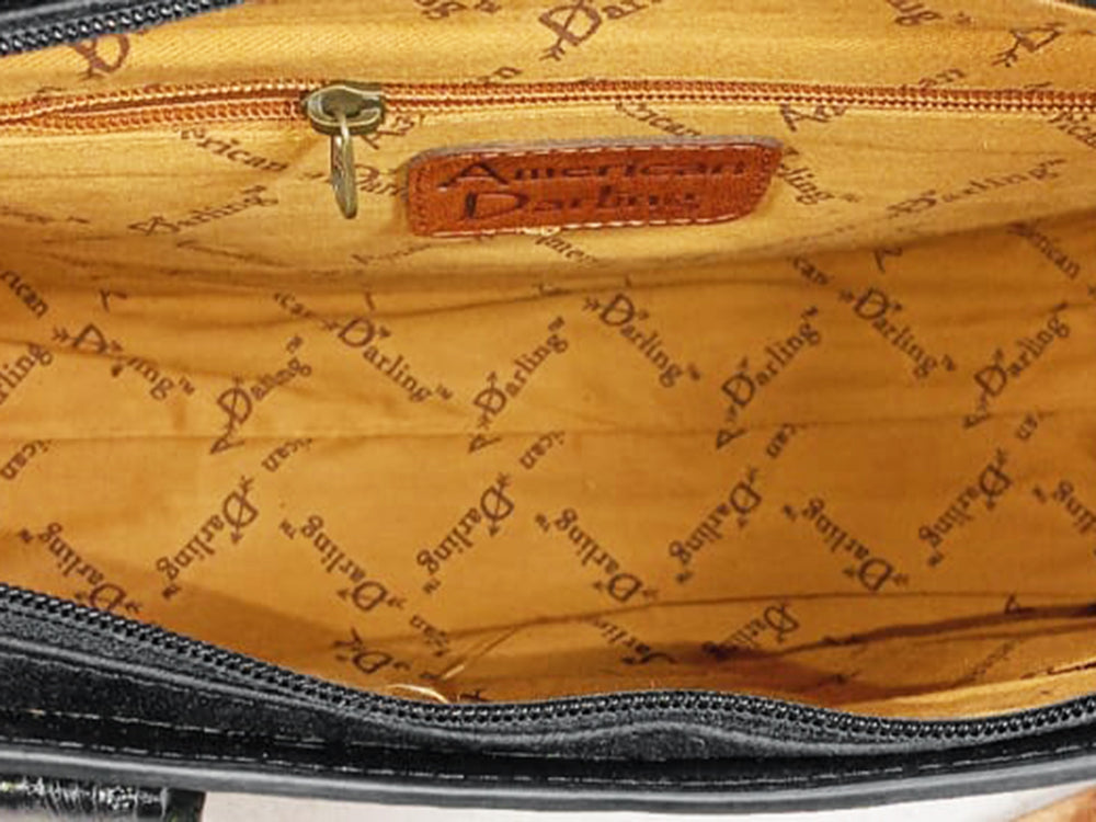 American Darling Premium Western Tooled Leather Hair-On Tote Bag with Fringe