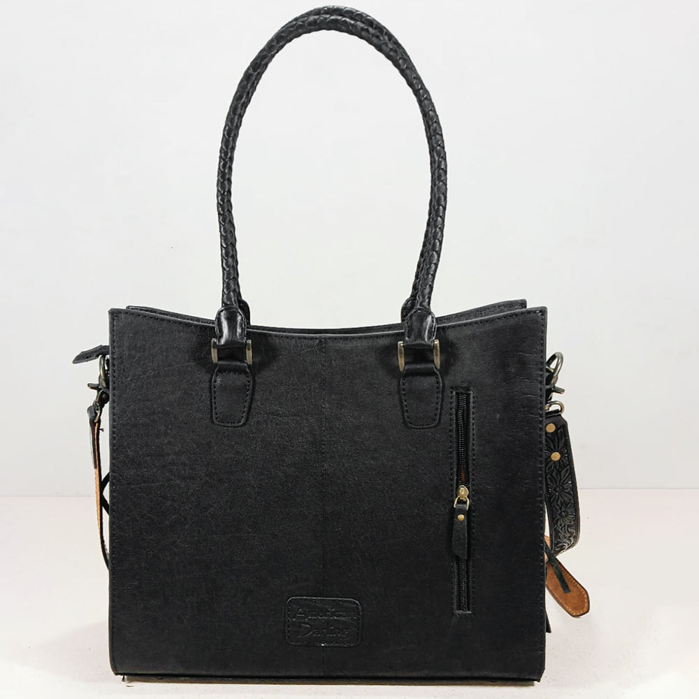 American Darling Premium Western Tooled Leather Hair-On Tote Bag with Fringe