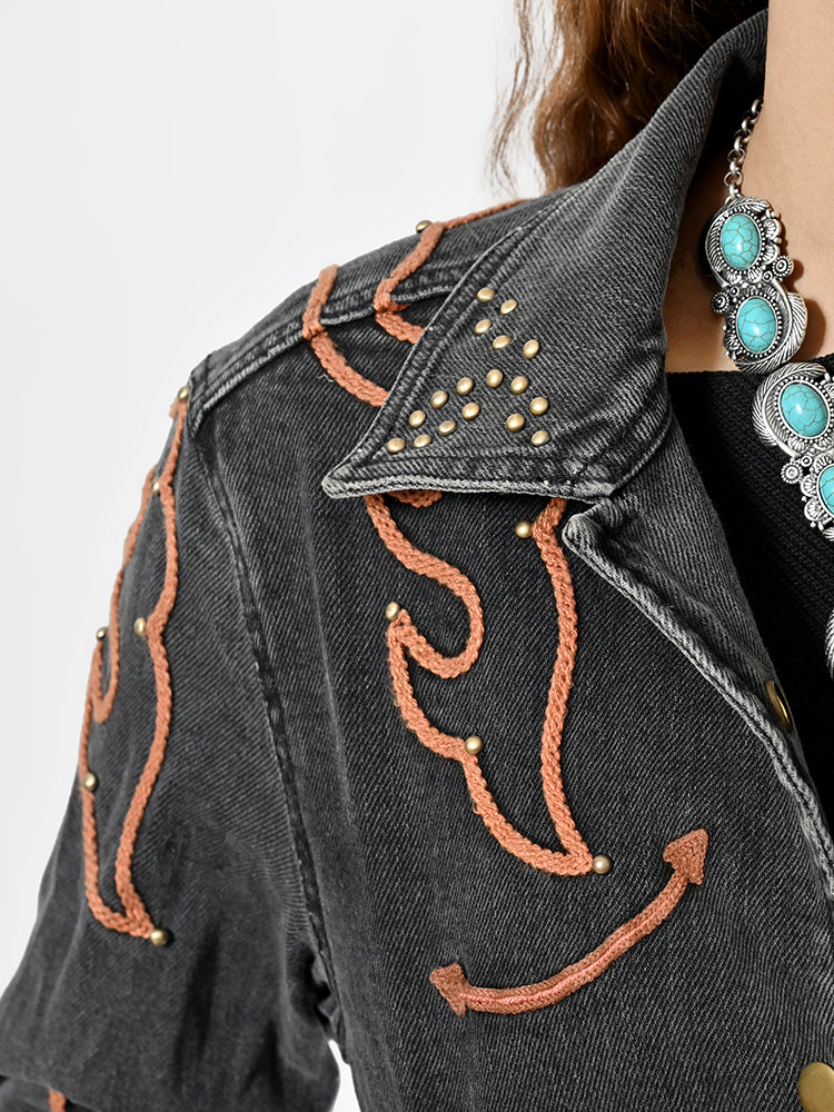 American Darling Women’s Western Denim Shirt Blazer Dress | Studded Embroidered Jacket | Excellent Fit for Ladies & Girls