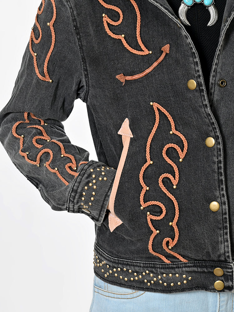 American Darling Women’s Western Denim Shirt Blazer Dress | Studded Embroidered Jacket | Excellent Fit for Ladies & Girls
