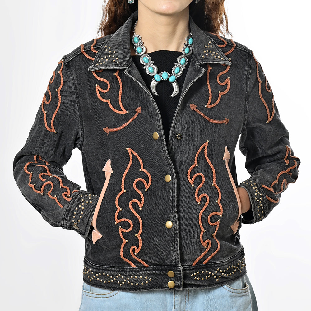 American Darling Women’s Western Denim Shirt Blazer Dress | Studded Embroidered Jacket | Excellent Fit for Ladies & Girls