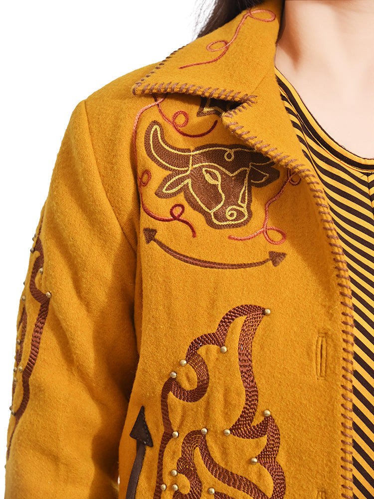 American Darling Women’s Western Embroidered Blazer Jacket | Mustard Fabric Shirt | Studded Cowgirl Style | Excellent Fit