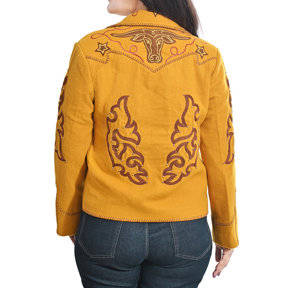 American Darling Women’s Western Embroidered Blazer Jacket | Mustard Fabric Shirt | Studded Cowgirl Style | Excellent Fit