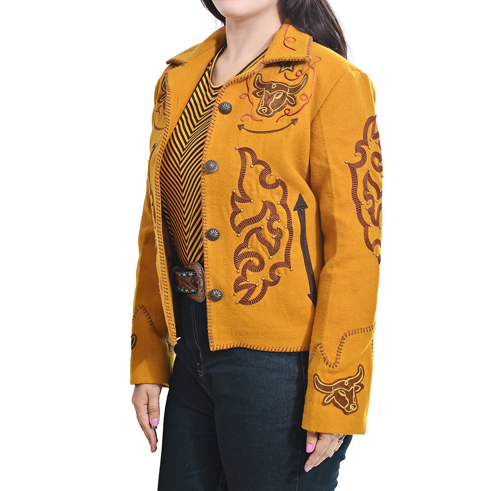 American Darling Women’s Western Embroidered Blazer Jacket | Mustard Fabric Shirt | Studded Cowgirl Style | Excellent Fit