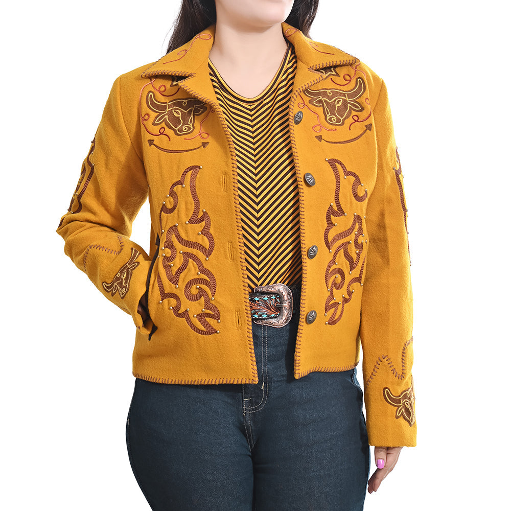 American Darling Women’s Western Embroidered Blazer Jacket | Mustard Fabric Shirt | Studded Cowgirl Style | Excellent Fit