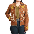 Western Embroidered Blazer Jacket Featuring Bull Head Cowgirl Motif In Brown Fabric