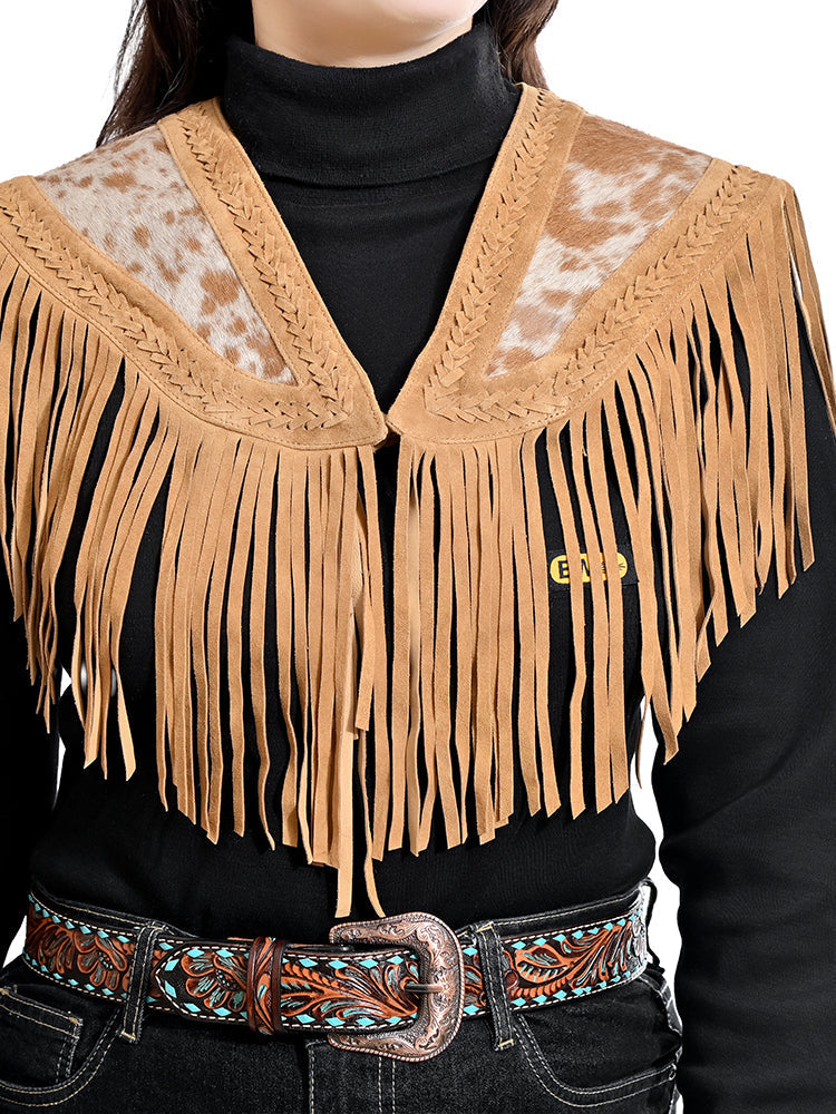 Genuine Leather Western Fringe Poncho Vest For Women Timeless Cowgirl Capelet Style