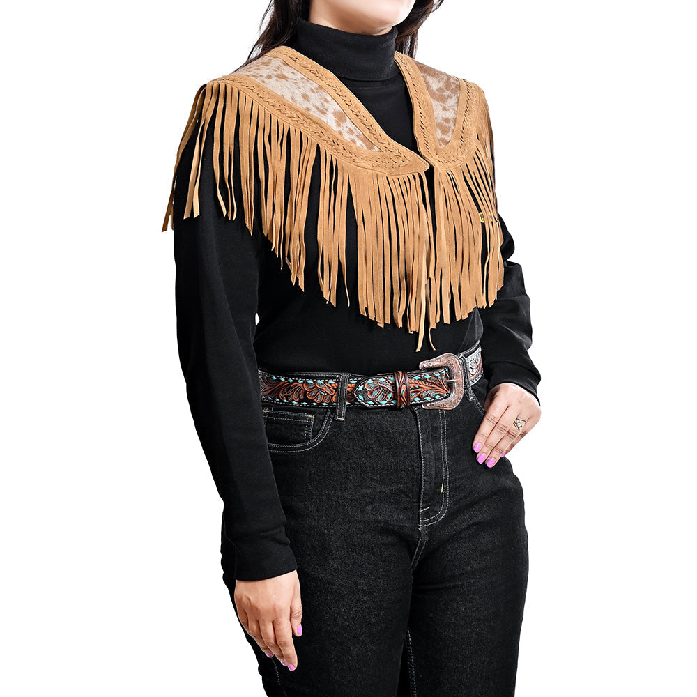 Genuine Leather Western Fringe Poncho Vest For Women Timeless Cowgirl Capelet Style