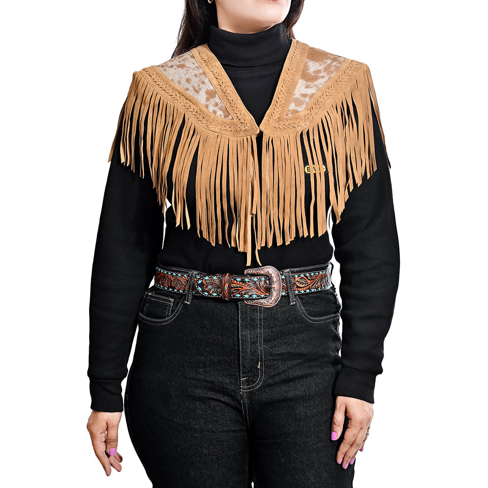 Genuine Leather Western Fringe Poncho Vest For Women Timeless Cowgirl Capelet Style