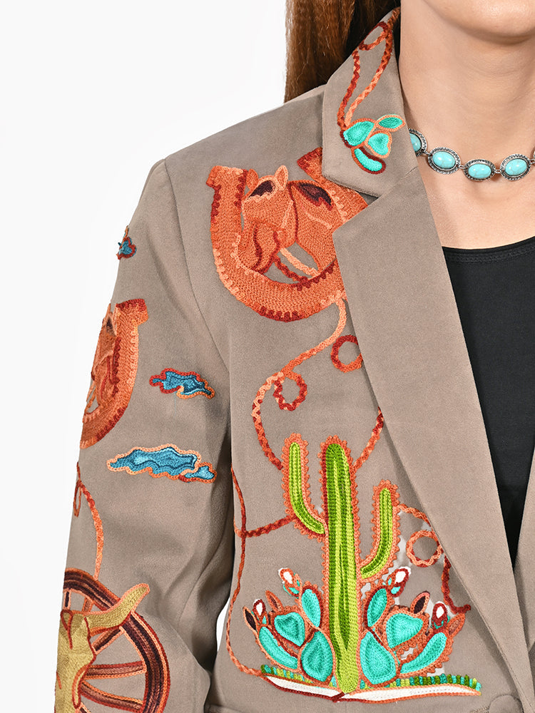 American Darling Women’s Western Embroidered Blazer Jacket Cowgirl Rodeo NFR Vintage Cactus Wagon Tailored Fashion Coat