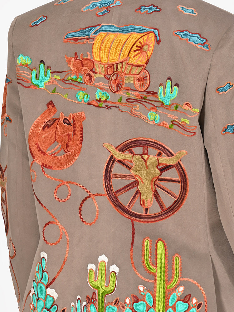 American Darling Women’s Western Embroidered Blazer Jacket Cowgirl Rodeo NFR Vintage Cactus Wagon Tailored Fashion Coat
