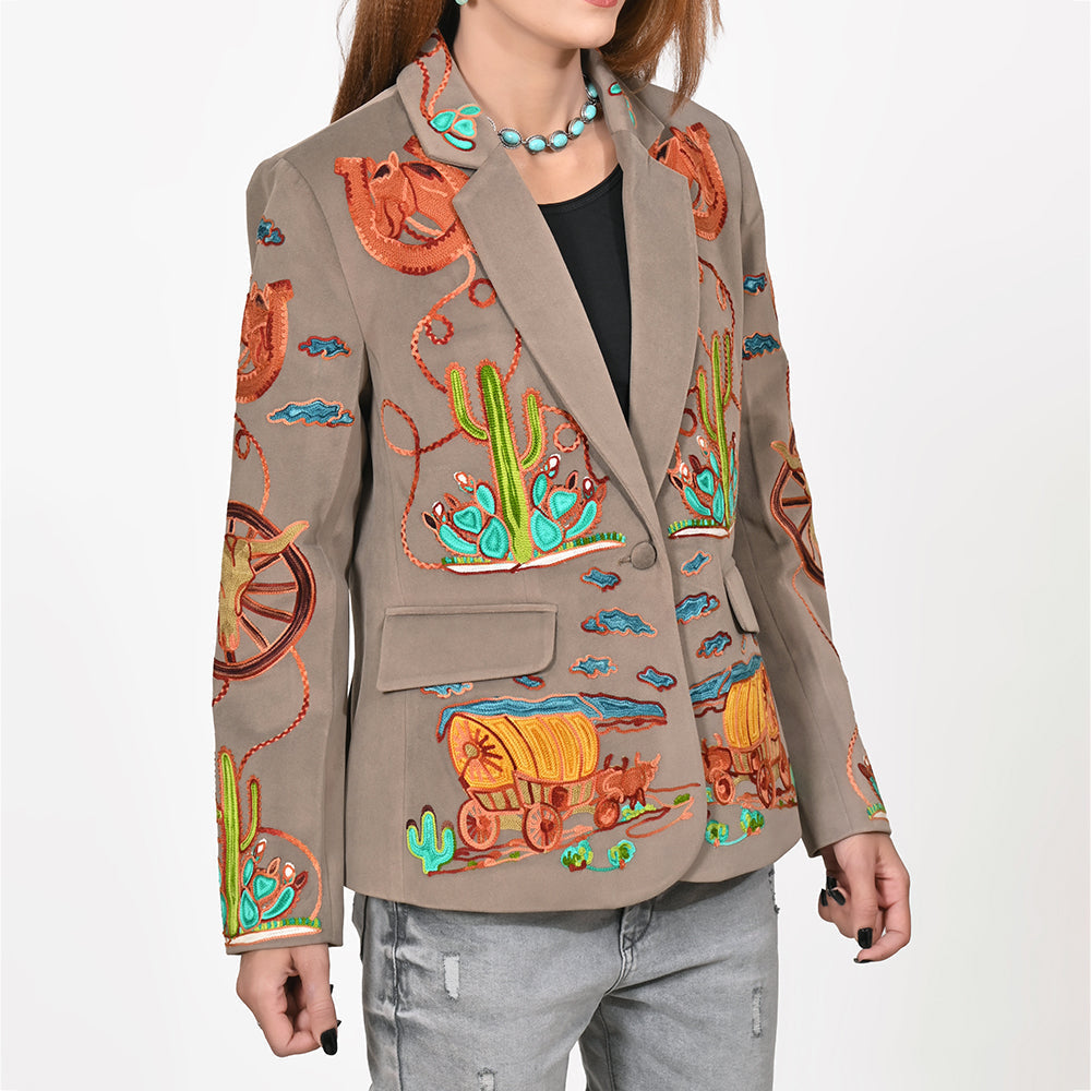 American Darling Women’s Western Embroidered Blazer Jacket Cowgirl Rodeo NFR Vintage Cactus Wagon Tailored Fashion Coat