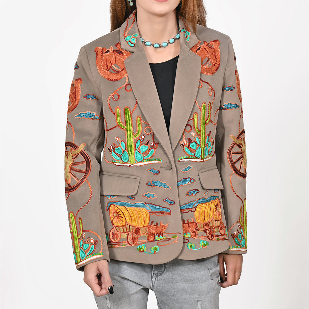 American Darling Women’s Western Embroidered Blazer Jacket Cowgirl Rodeo NFR Vintage Cactus Wagon Tailored Fashion Coat